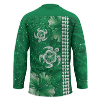 Green Hibiscus Turle Hockey Jersey Hawaiian Style Tribal Tapa Pattern LT9 - Polynesian Pride