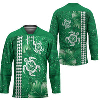 Green Hibiscus Turle Hockey Jersey Hawaiian Style Tribal Tapa Pattern LT9 - Polynesian Pride