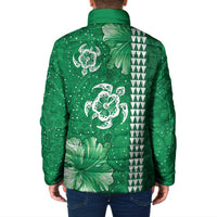 Green Hibiscus Turle Padded Jacket Hawaiian Style Tribal Tapa Pattern - Polynesian Pride