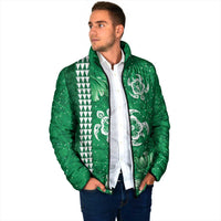 Green Hibiscus Turle Padded Jacket Hawaiian Style Tribal Tapa Pattern - Polynesian Pride