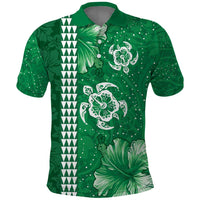 Green Hibiscus Turle Polo Shirt Hawaiian Style Tribal Tapa Pattern