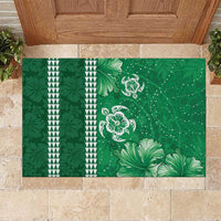 Green Hibiscus Turle Rubber Doormat Hawaiian Style Tribal Tapa Pattern LT9 Green - Polynesian Pride