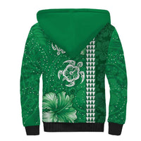 Green Hibiscus Turle Sherpa Hoodie Hawaiian Style Tribal Tapa Pattern LT9 - Polynesian Pride