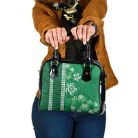 Green Hibiscus Turle Shoulder Handbag Hawaiian Style Tribal Tapa Pattern