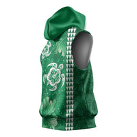 Green Hibiscus Turle Sleeveless Hoodie Hawaiian Style Tribal Tapa Pattern - Polynesian Pride