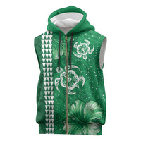 Green Hibiscus Turle Sleeveless Zip Hoodie Hawaiian Style Tribal Tapa Pattern LT9 Green - Polynesian Pride