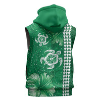 Green Hibiscus Turle Sleeveless Zip Hoodie Hawaiian Style Tribal Tapa Pattern LT9 - Polynesian Pride