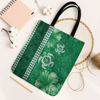 Green Hibiscus Turle Tote Bag Hawaiian Style Tribal Tapa Pattern - Polynesian Pride