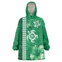 Green Hibiscus Turle Wearable Blanket Hoodie Hawaiian Style Tribal Tapa Pattern LT9 One Size Green - Polynesian Pride