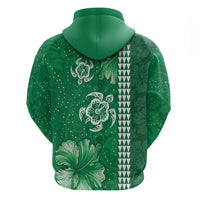 Green Hibiscus Turle Zip Hoodie Hawaiian Style Tribal Tapa Pattern