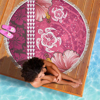 Pink Hibiscus Turle Beach Blanket Hawaiian Style Tribal Tapa Pattern