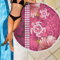 Pink Hibiscus Turle Beach Blanket Hawaiian Style Tribal Tapa Pattern