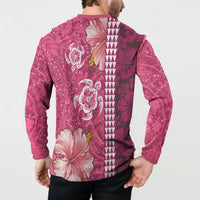 Pink Hibiscus Turle Button Sweatshirt Hawaiian Style Tribal Tapa Pattern