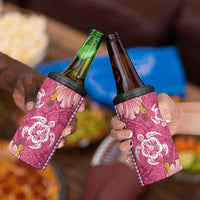 Pink Hibiscus Turle 4 in 1 Can Cooler Tumbler Hawaiian Style Tribal Tapa Pattern