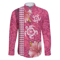 Pink Hibiscus Turle Family Matching Mermaid Dress and Hawaiian Shirt Hawaiian Style Tribal Tapa Pattern