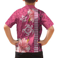 Pink Hibiscus Turle Family Matching Off Shoulder Maxi Dress and Hawaiian Shirt Hawaiian Style Tribal Tapa Pattern