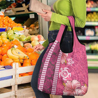 Pink Hibiscus Turle Grocery Bag Hawaiian Style Tribal Tapa Pattern