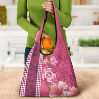 Pink Hibiscus Turle Grocery Bag Hawaiian Style Tribal Tapa Pattern
