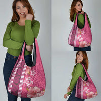 Pink Hibiscus Turle Grocery Bag Hawaiian Style Tribal Tapa Pattern