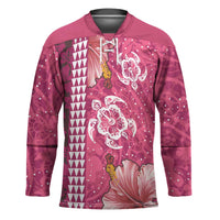 Pink Hibiscus Turle Hockey Jersey Hawaiian Style Tribal Tapa Pattern LT9 Unisex Pink - Polynesian Pride