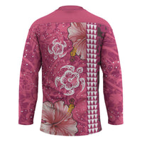 Pink Hibiscus Turle Hockey Jersey Hawaiian Style Tribal Tapa Pattern LT9 - Polynesian Pride