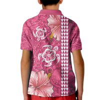 Pink Hibiscus Turle Kid Polo Shirt Hawaiian Style Tribal Tapa Pattern