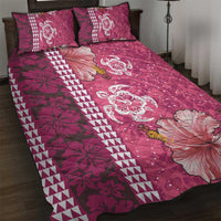 Pink Hibiscus Turle Quilt Bed Set Hawaiian Style Tribal Tapa Pattern