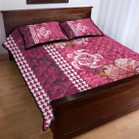 Pink Hibiscus Turle Quilt Bed Set Hawaiian Style Tribal Tapa Pattern