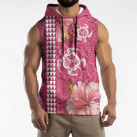Pink Hibiscus Turle Sleeveless Hoodie Hawaiian Style Tribal Tapa Pattern - Polynesian Pride
