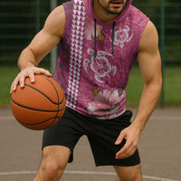 Pink Hibiscus Turle Sleeveless Hoodie Hawaiian Style Tribal Tapa Pattern - Polynesian Pride