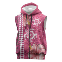 Pink Hibiscus Turle Sleeveless Zip Hoodie Hawaiian Style Tribal Tapa Pattern LT9 Pink - Polynesian Pride