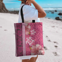 Pink Hibiscus Turle Tote Bag Hawaiian Style Tribal Tapa Pattern - Polynesian Pride