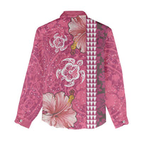 Pink Hibiscus Turle Women Casual Shirt Hawaiian Style Tribal Tapa Pattern