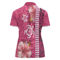 Pink Hibiscus Turle Women Polo Shirt Hawaiian Style Tribal Tapa Pattern
