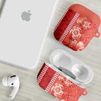 Red Hibiscus Turle AirPods Case Hawaiian Style Tribal Tapa Pattern LT9 - Polynesian Pride