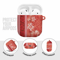 Red Hibiscus Turle AirPods Case Hawaiian Style Tribal Tapa Pattern LT9 - Polynesian Pride