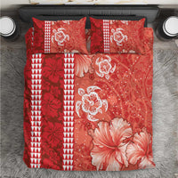 Red Hibiscus Turle Bedding Set Hawaiian Style Tribal Tapa Pattern