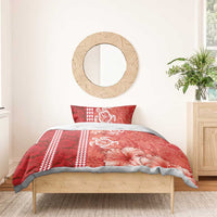 Red Hibiscus Turle Bedding Set Hawaiian Style Tribal Tapa Pattern
