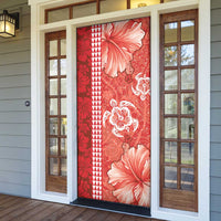 Red Hibiscus Turle Door Cover Hawaiian Style Tribal Tapa Pattern - Polynesian Pride