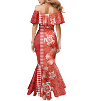 Red Hibiscus Turle Family Matching Mermaid Dress and Hawaiian Shirt Hawaiian Style Tribal Tapa Pattern