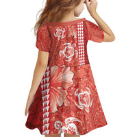 Red Hibiscus Turle Family Matching Off Shoulder Short Dress and Hawaiian Shirt Hawaiian Style Tribal Tapa Pattern