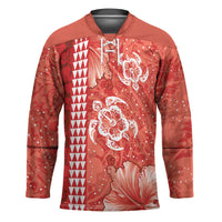 Red Hibiscus Turle Hockey Jersey Hawaiian Style Tribal Tapa Pattern LT9 Unisex Red - Polynesian Pride