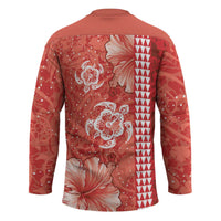 Red Hibiscus Turle Hockey Jersey Hawaiian Style Tribal Tapa Pattern LT9 - Polynesian Pride