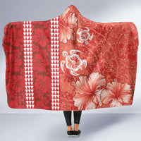 Red Hibiscus Turle Hooded Blanket Hawaiian Style Tribal Tapa Pattern