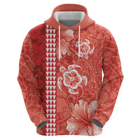 Red Hibiscus Turle Hoodie Hawaiian Style Tribal Tapa Pattern