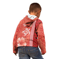 Red Hibiscus Turle Kid Hoodie Hawaiian Style Tribal Tapa Pattern