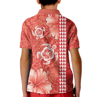 Red Hibiscus Turle Kid Polo Shirt Hawaiian Style Tribal Tapa Pattern