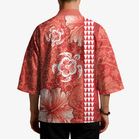 Red Hibiscus Turle Kimono Hawaiian Style Tribal Tapa Pattern - Polynesian Pride