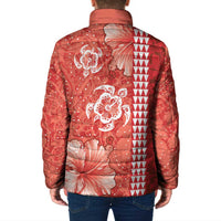 Red Hibiscus Turle Padded Jacket Hawaiian Style Tribal Tapa Pattern - Polynesian Pride