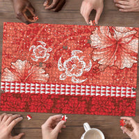 Red Hibiscus Turle Puzzle Hawaiian Style Tribal Tapa Pattern - Polynesian Pride